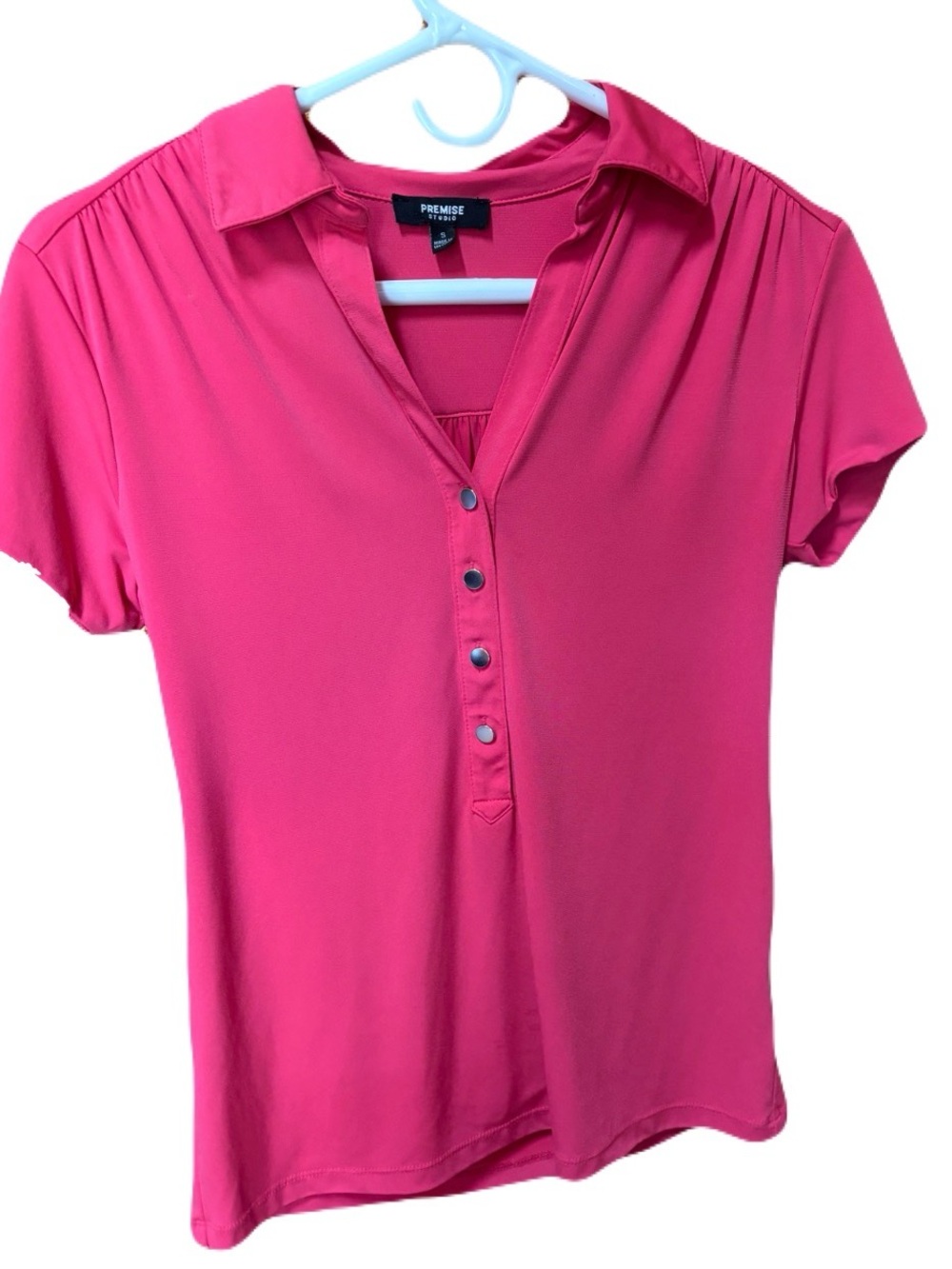 Premise Pink Short-Sleeve Button Up Y2K Inspired Blouse